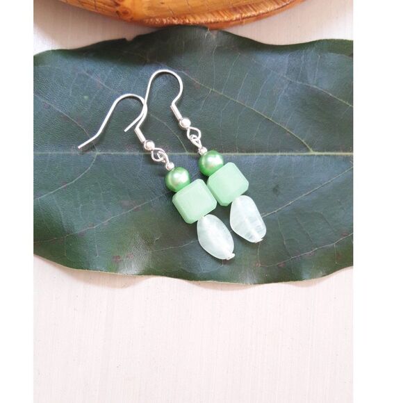 Artisan earrings  378# NEW boho Green linear stack earrings beach glass green d - Picture 2 of 5